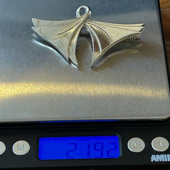 Vintage Gerrico Sterling Silver Modernist Fan Brooch Pendant - Picture 4 of 8